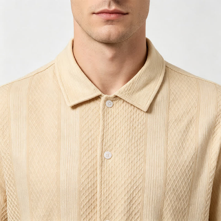 Camicia da uomo in maglia con motivo a rombi verticali in stile retrò street - image 3