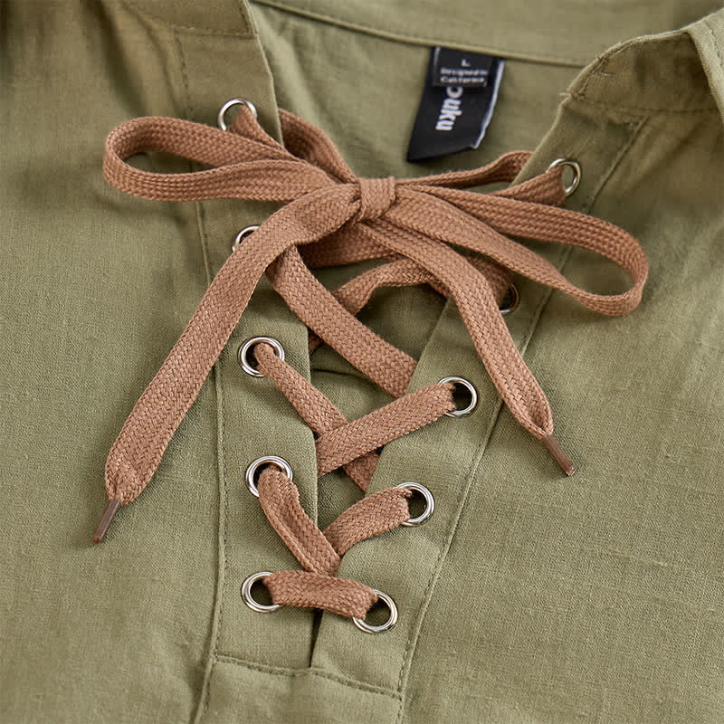 Camicia da uomo vintage in lino con lacci - image 6