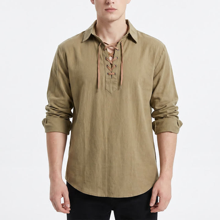 Camicia da uomo vintage in lino con lacci - image 3