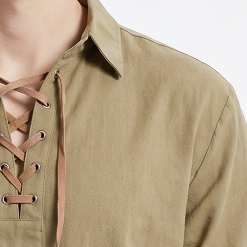 Camicia da uomo vintage in lino con lacci - image 1