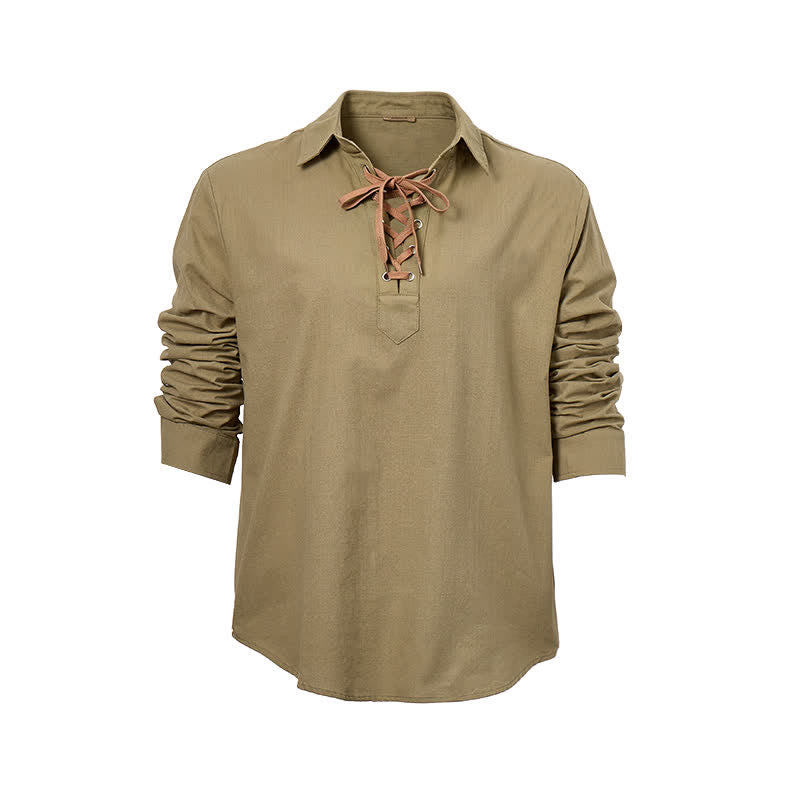 Camicia da uomo vintage in lino con lacci - image 9