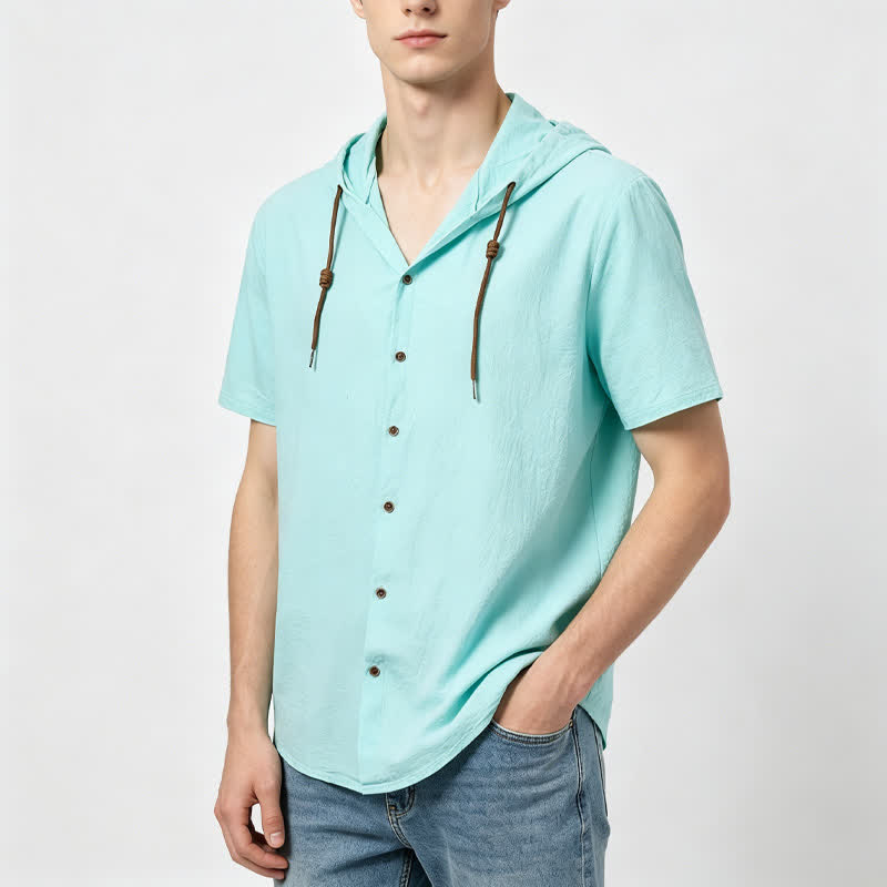Camicia da uomo casual con cappuccio, leggera e sottile in lino - image 1