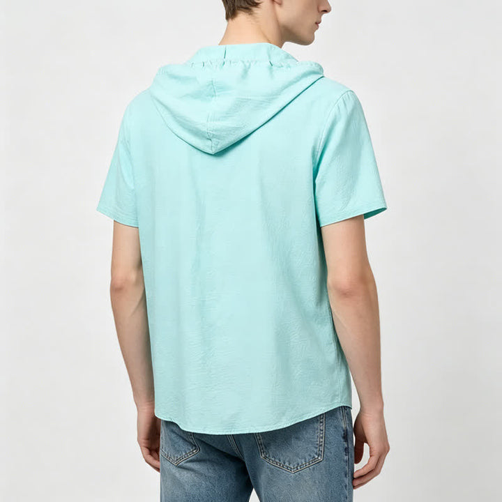 Camicia da uomo casual con cappuccio, leggera e sottile in lino - image 2