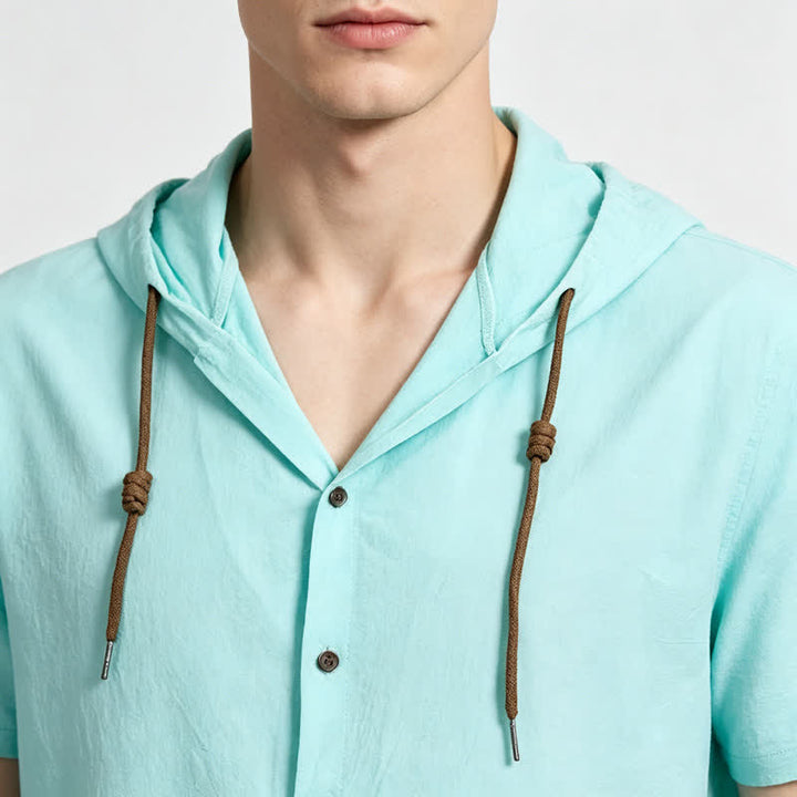 Camicia da uomo casual con cappuccio, leggera e sottile in lino - image 3
