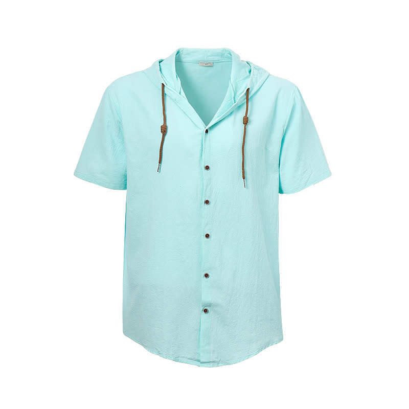 Camicia da uomo casual con cappuccio, leggera e sottile in lino - image 12