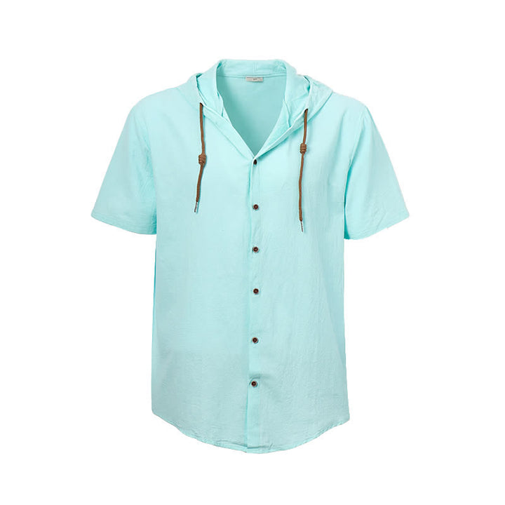 Camicia da uomo casual con cappuccio, leggera e sottile in lino - image 12