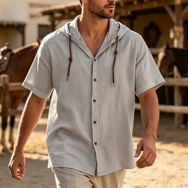 Camicia da uomo casual con cappuccio, leggera e sottile in lino - Grigio - 3XL - image 5