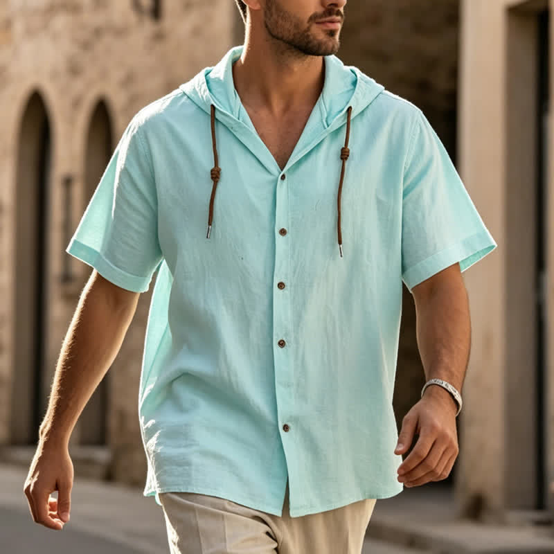 Camicia da uomo casual con cappuccio, leggera e sottile in lino - Sabato - 3XL - image 0