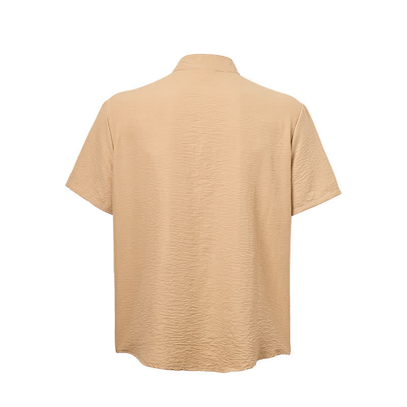 Camicia da uomo in misto lino con colletto alla coreana e design stropicciato. - image 11