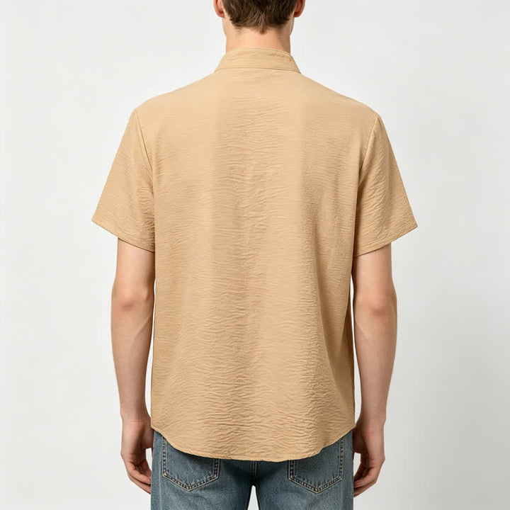 Camicia da uomo in misto lino con colletto alla coreana e design stropicciato. - image 2