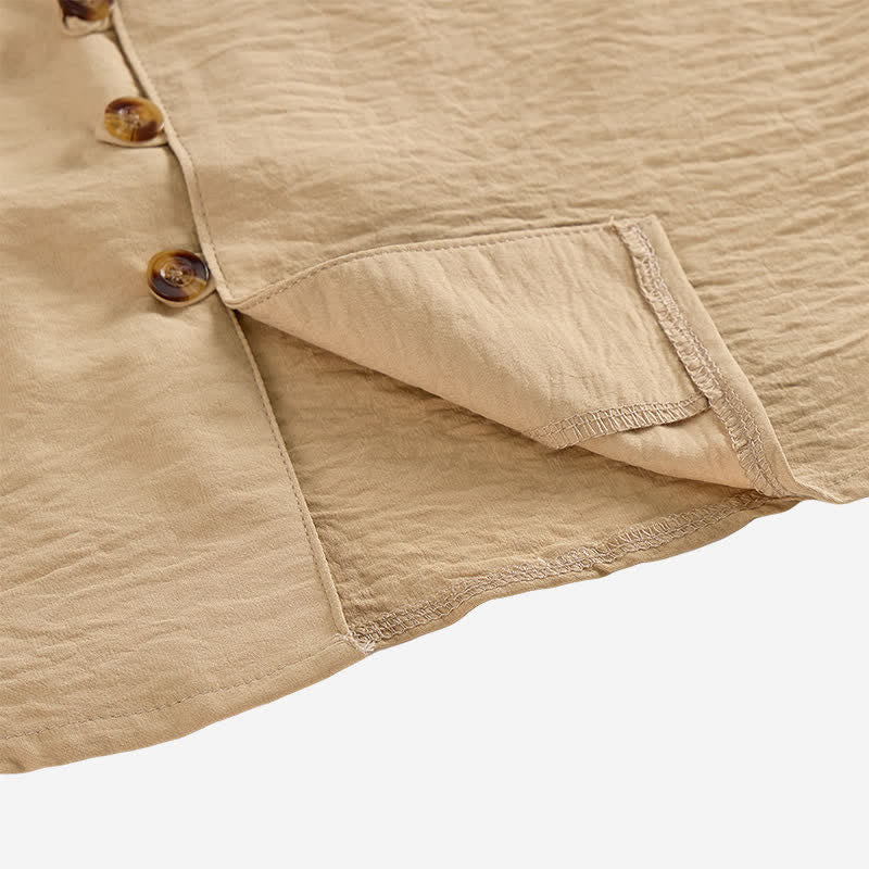 Camicia da uomo in misto lino con colletto alla coreana e design stropicciato. - image 8