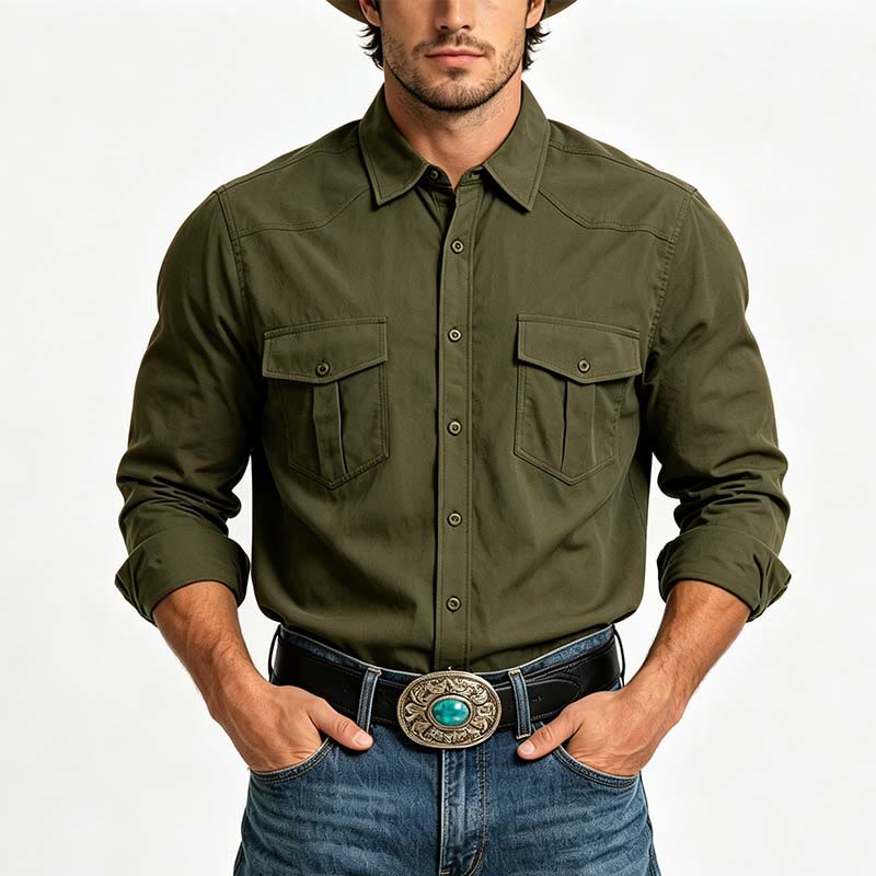 Camicia da lavoro da uomo a maniche lunghe con doppie tasche per attività all'aperto. - image 1