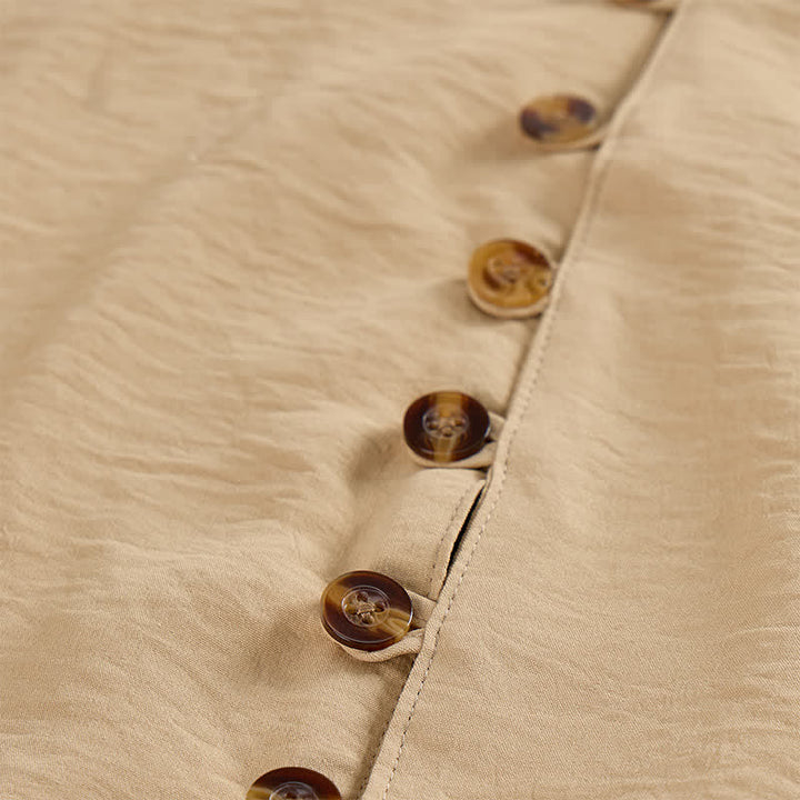 Camicia da uomo in misto lino con colletto alla coreana e design stropicciato. - image 7