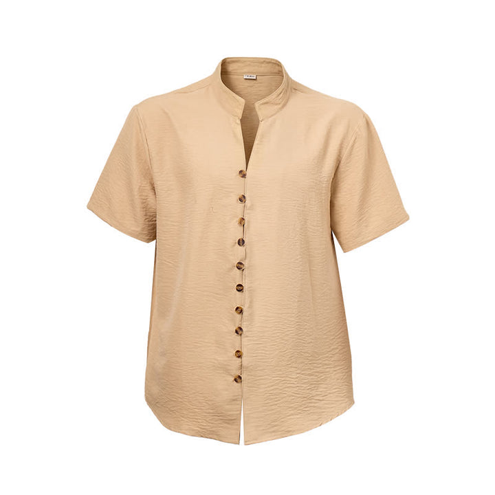 Camicia da uomo in misto lino con colletto alla coreana e design stropicciato. - image 10