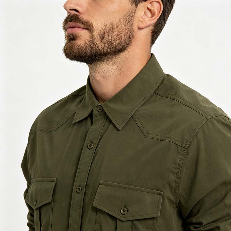 Camicia da lavoro da uomo a maniche lunghe con doppie tasche per attività all'aperto. - image 3
