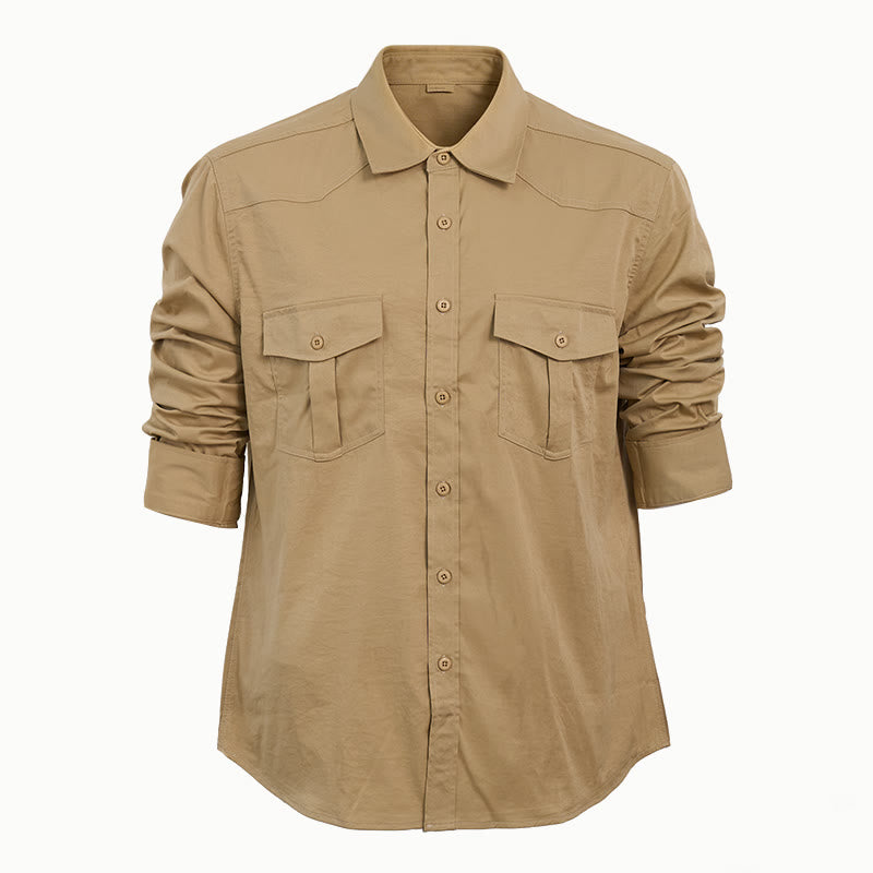 Camicia da lavoro da uomo a maniche lunghe con doppie tasche per attività all'aperto. - Cachi - 2XL - image 13