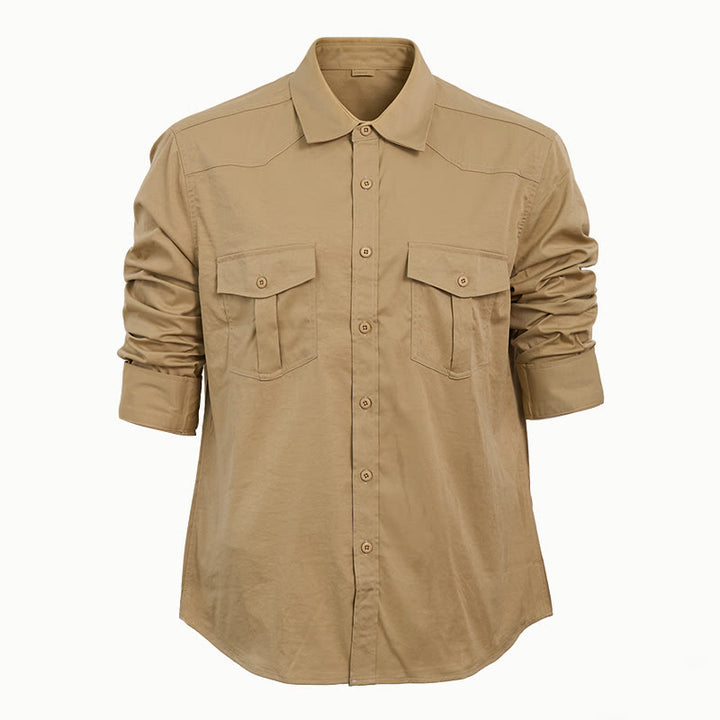 Camicia da lavoro da uomo a maniche lunghe con doppie tasche per attività all'aperto. - Cachi - 2XL - image 13