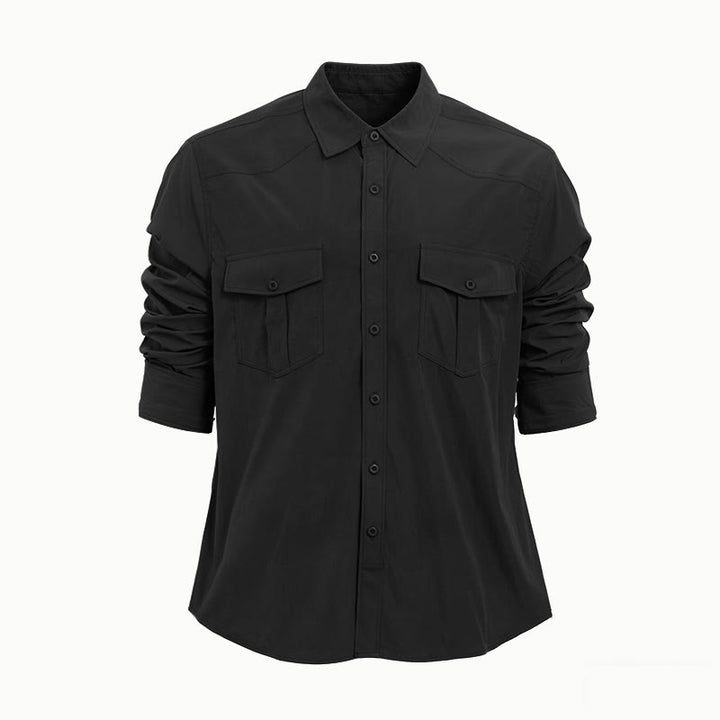 Camicia da lavoro da uomo a maniche lunghe con doppie tasche per attività all'aperto. - Nero - 2XL - image 11
