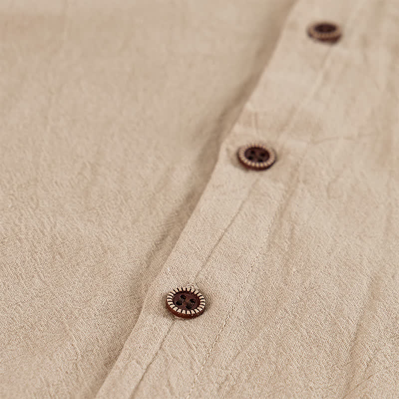 Camicia da uomo in lino con cappuccio e dettaglio etnico tribale sulla tasca - image 8