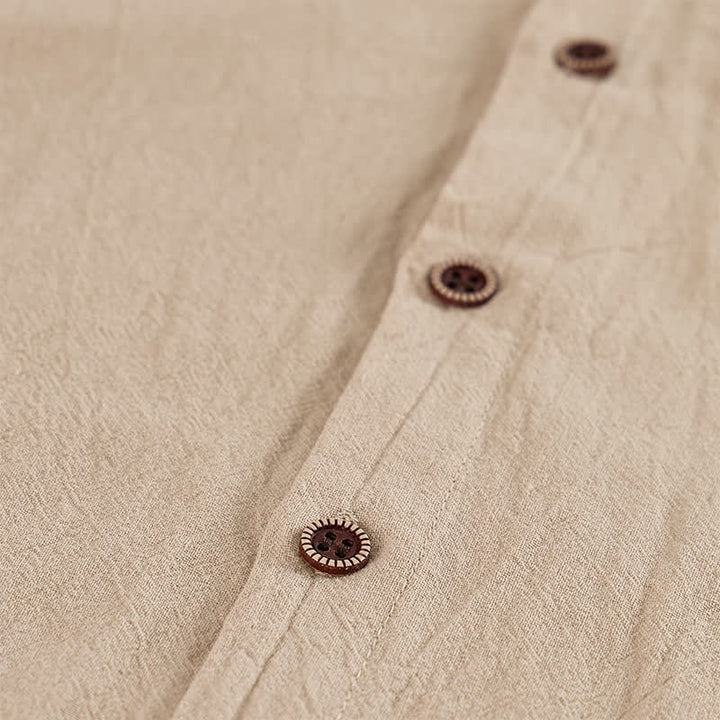 Camicia da uomo in lino con cappuccio e dettaglio etnico tribale sulla tasca - image 8