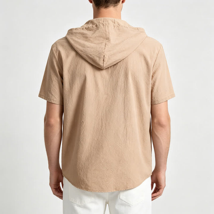 Camicia da uomo in lino con cappuccio e dettaglio etnico tribale sulla tasca - image 2