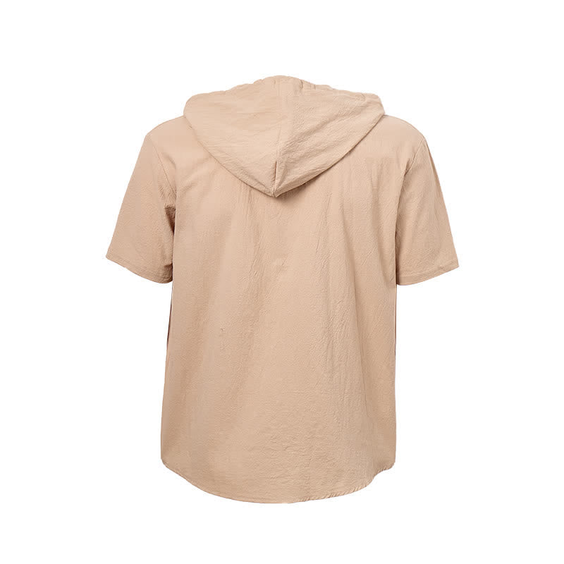 Camicia da uomo in lino con cappuccio e dettaglio etnico tribale sulla tasca - image 11