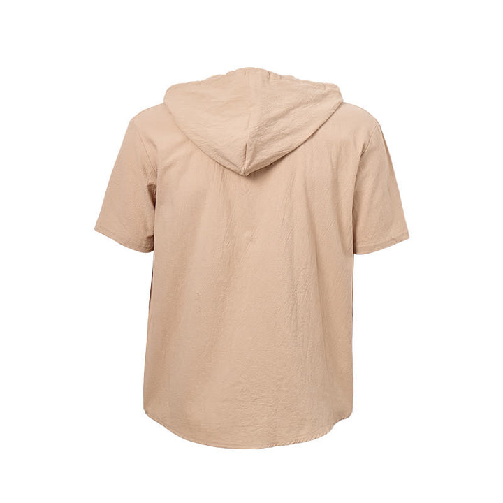 Camicia da uomo in lino con cappuccio e dettaglio etnico tribale sulla tasca - image 11