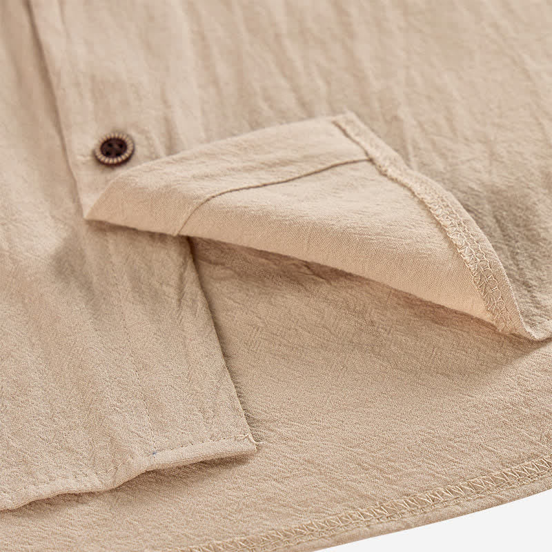 Camicia da uomo in lino con cappuccio e dettaglio etnico tribale sulla tasca - image 9