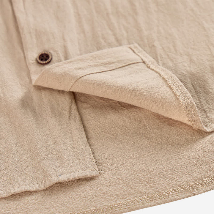 Camicia da uomo in lino con cappuccio e dettaglio etnico tribale sulla tasca - image 9