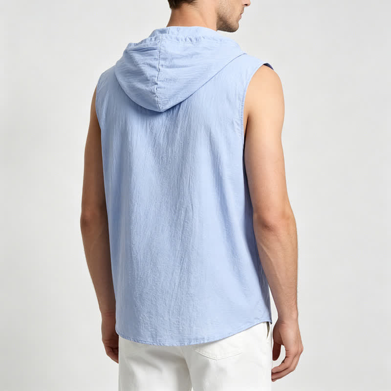 Gilet da vacanza da uomo senza maniche con cappuccio, camicia in lino - image 2