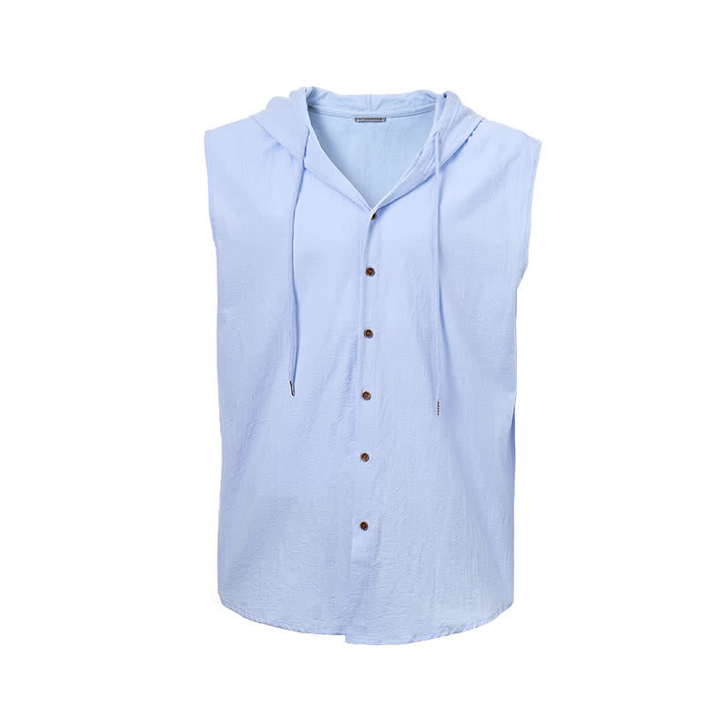 Gilet da vacanza da uomo senza maniche con cappuccio, camicia in lino - image 10