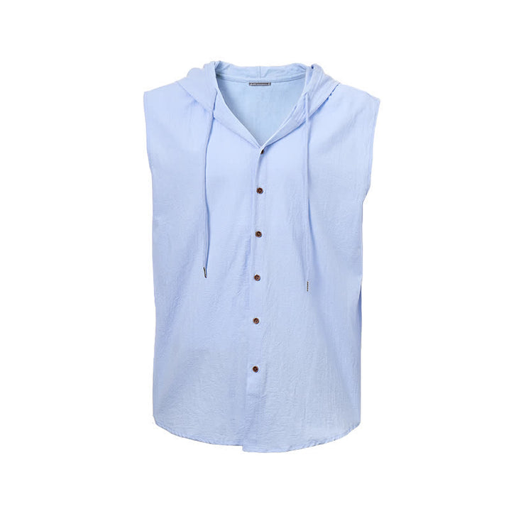 Gilet da vacanza da uomo senza maniche con cappuccio, camicia in lino - image 10