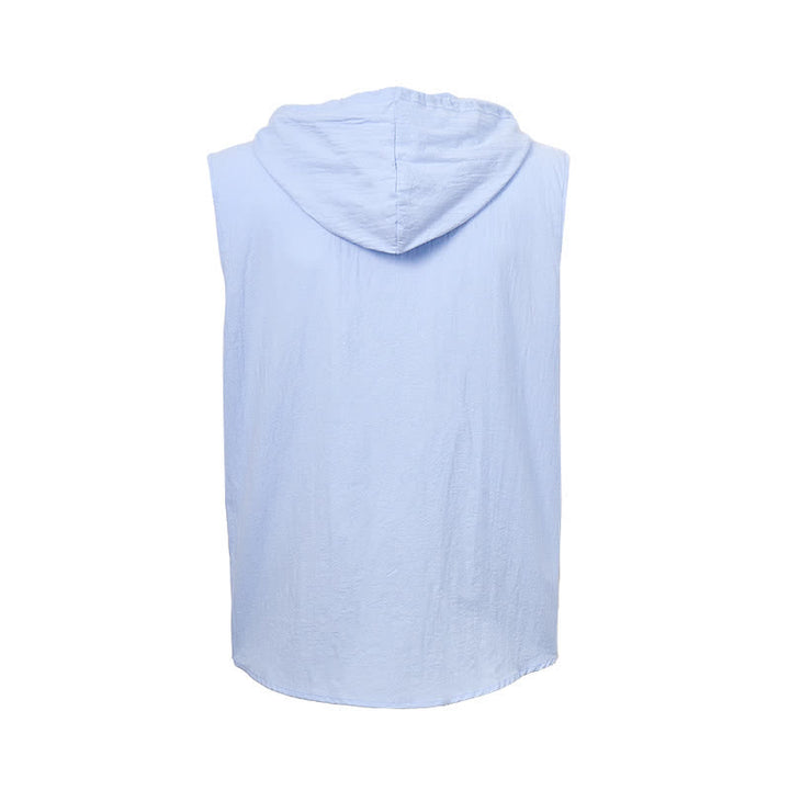 Gilet da vacanza da uomo senza maniche con cappuccio, camicia in lino - image 11