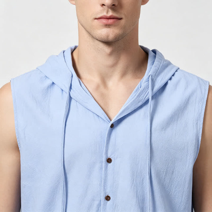 Gilet da vacanza da uomo senza maniche con cappuccio, camicia in lino - image 3