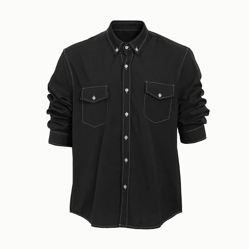 Camicia da uomo a maniche lunghe stile retrò western casual con bottoni - Nero - 2XL - image 10