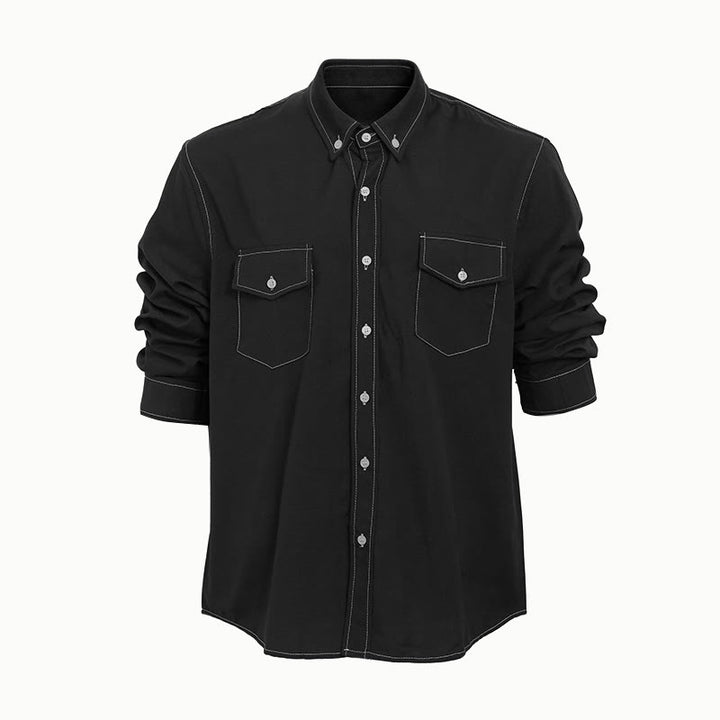 Camicia da uomo a maniche lunghe stile retrò western casual con bottoni - Nero - 2XL - image 10