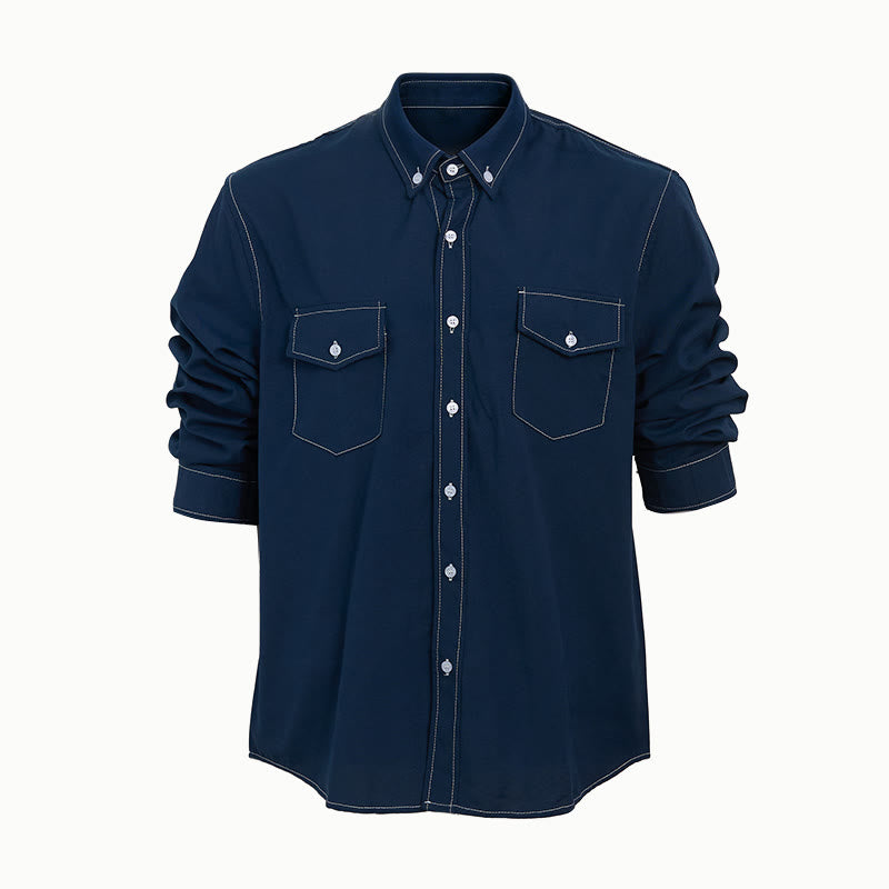 Camicia da uomo a maniche lunghe stile retrò western casual con bottoni - Blu - 2XL - image 12