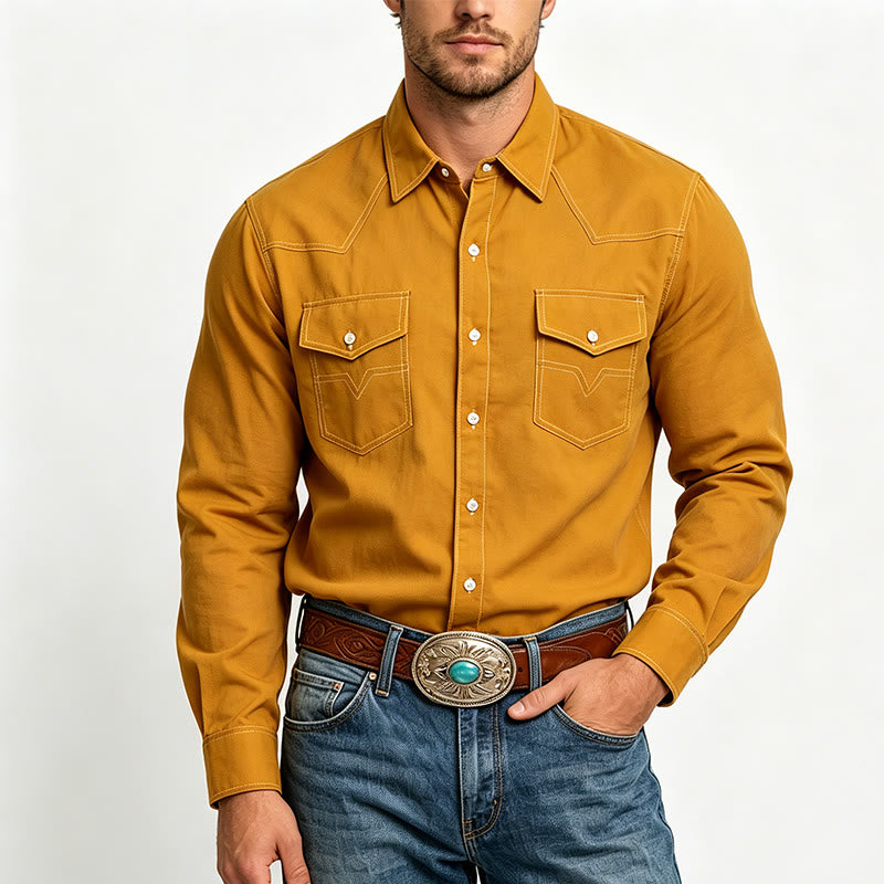 Camicia da uomo a maniche lunghe stile retrò western casual con bottoni - image 1