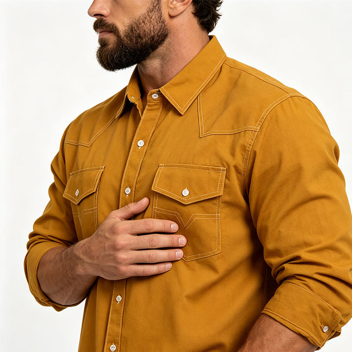 Camicia da uomo a maniche lunghe stile retrò western casual con bottoni - image 3