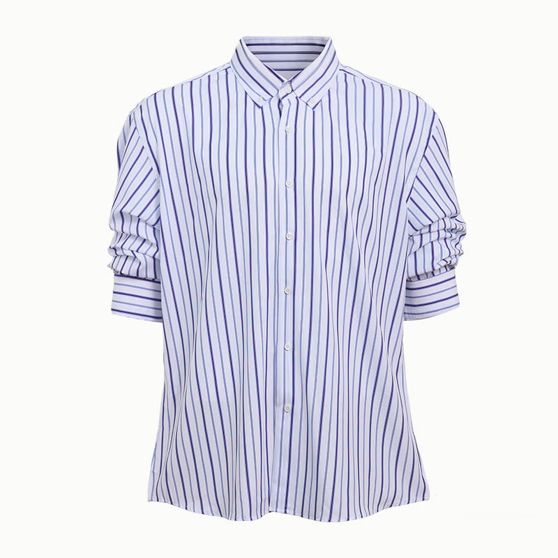 Camicia elegante da uomo a righe verticali con colletto classico e bottoni. - image 4