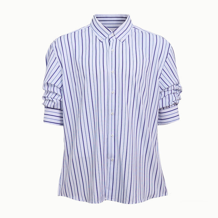 Camicia elegante da uomo a righe verticali con colletto classico e bottoni. - image 4