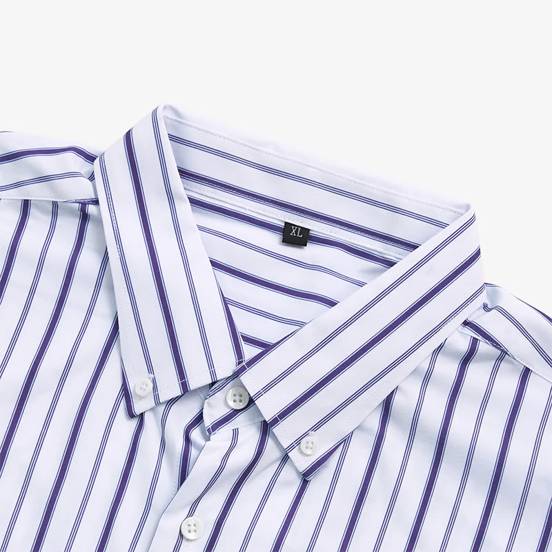 Camicia elegante da uomo a righe verticali con colletto classico e bottoni. - image 7