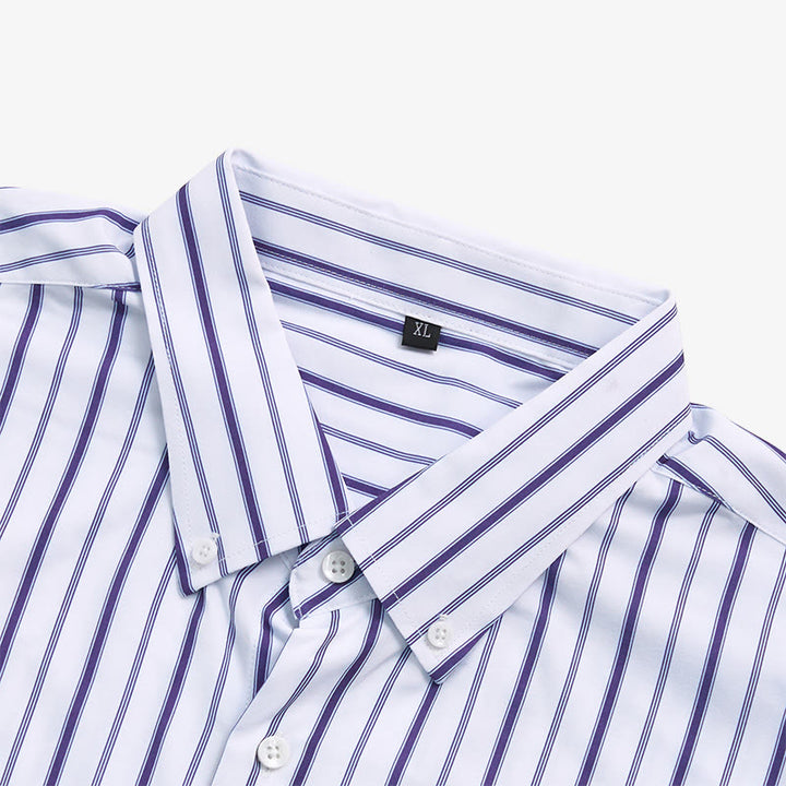 Camicia elegante da uomo a righe verticali con colletto classico e bottoni. - image 7