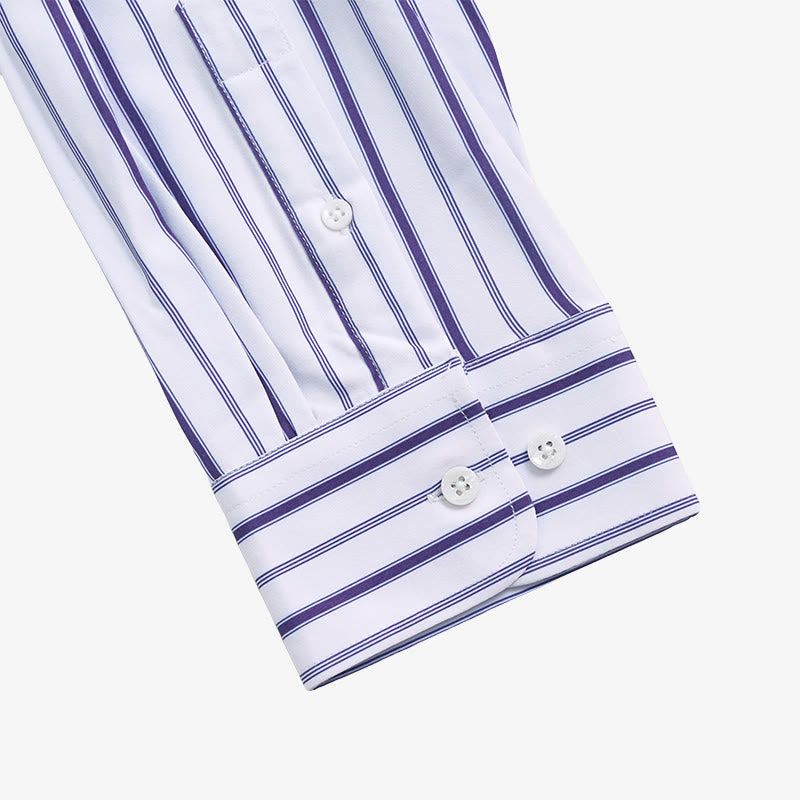 Camicia elegante da uomo a righe verticali con colletto classico e bottoni. - image 8