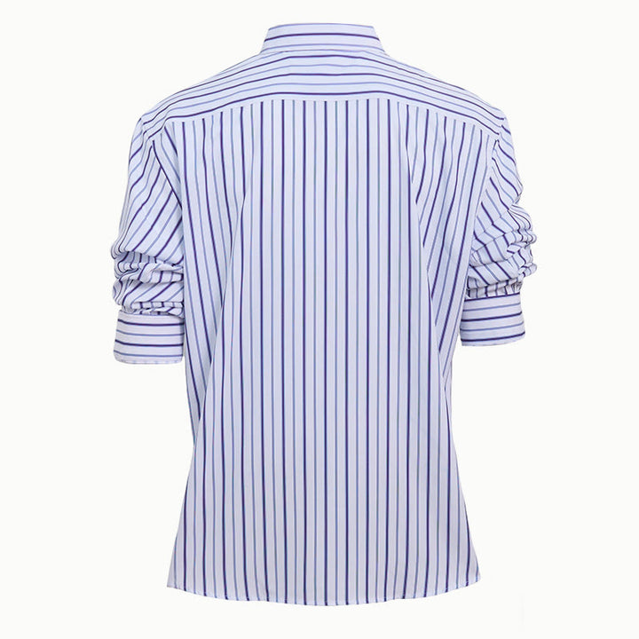 Camicia elegante da uomo a righe verticali con colletto classico e bottoni. - image 5