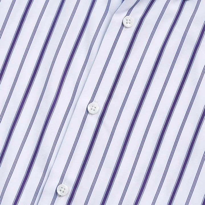Camicia elegante da uomo a righe verticali con colletto classico e bottoni. - image 6
