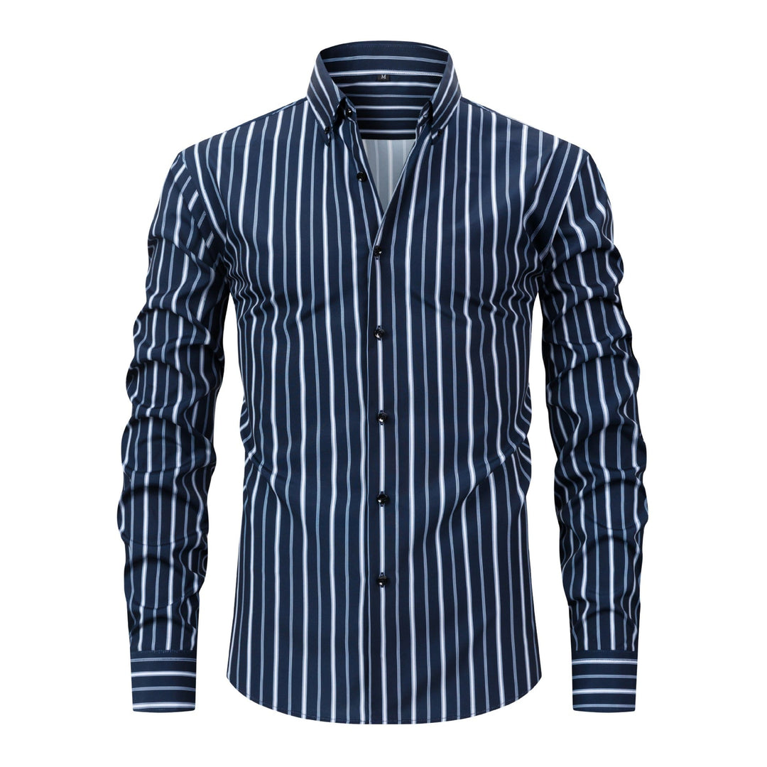 Camicia elegante da uomo a righe verticali con colletto classico e bottoni. - Blu navy - 3XL - image 11