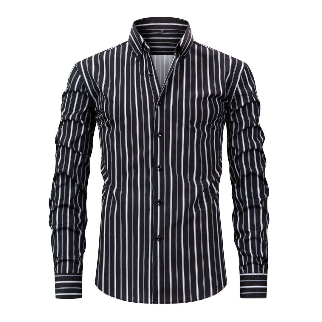 Camicia elegante da uomo a righe verticali con colletto classico e bottoni. - Nero - 3XL - image 12