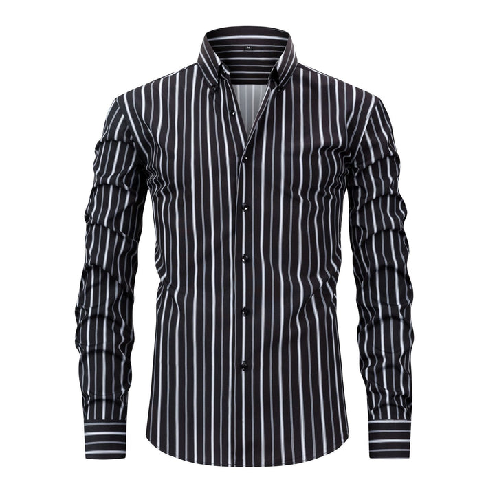 Camicia elegante da uomo a righe verticali con colletto classico e bottoni. - Nero - 3XL - image 12