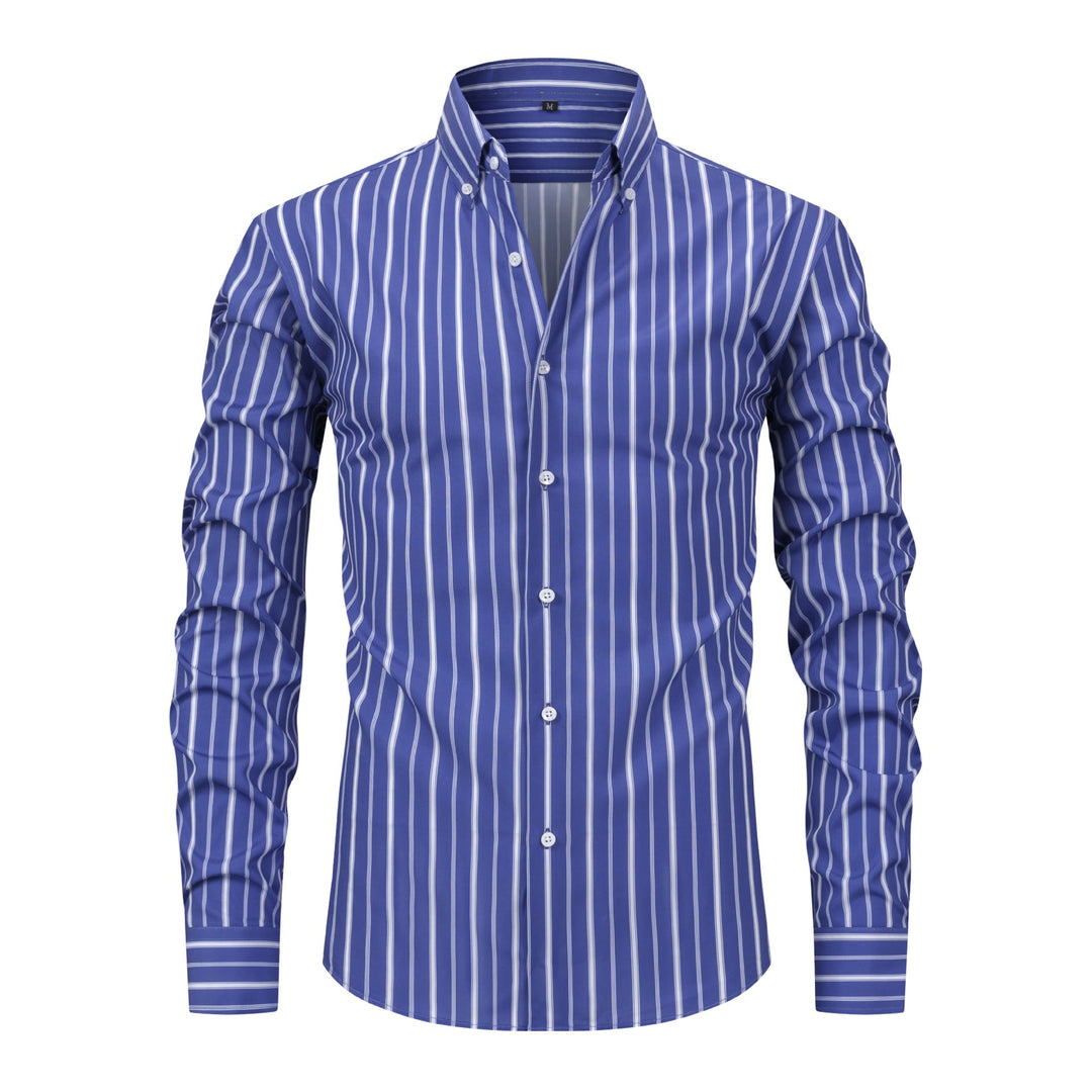 Camicia elegante da uomo a righe verticali con colletto classico e bottoni. - Blu reale - 3XL - image 10